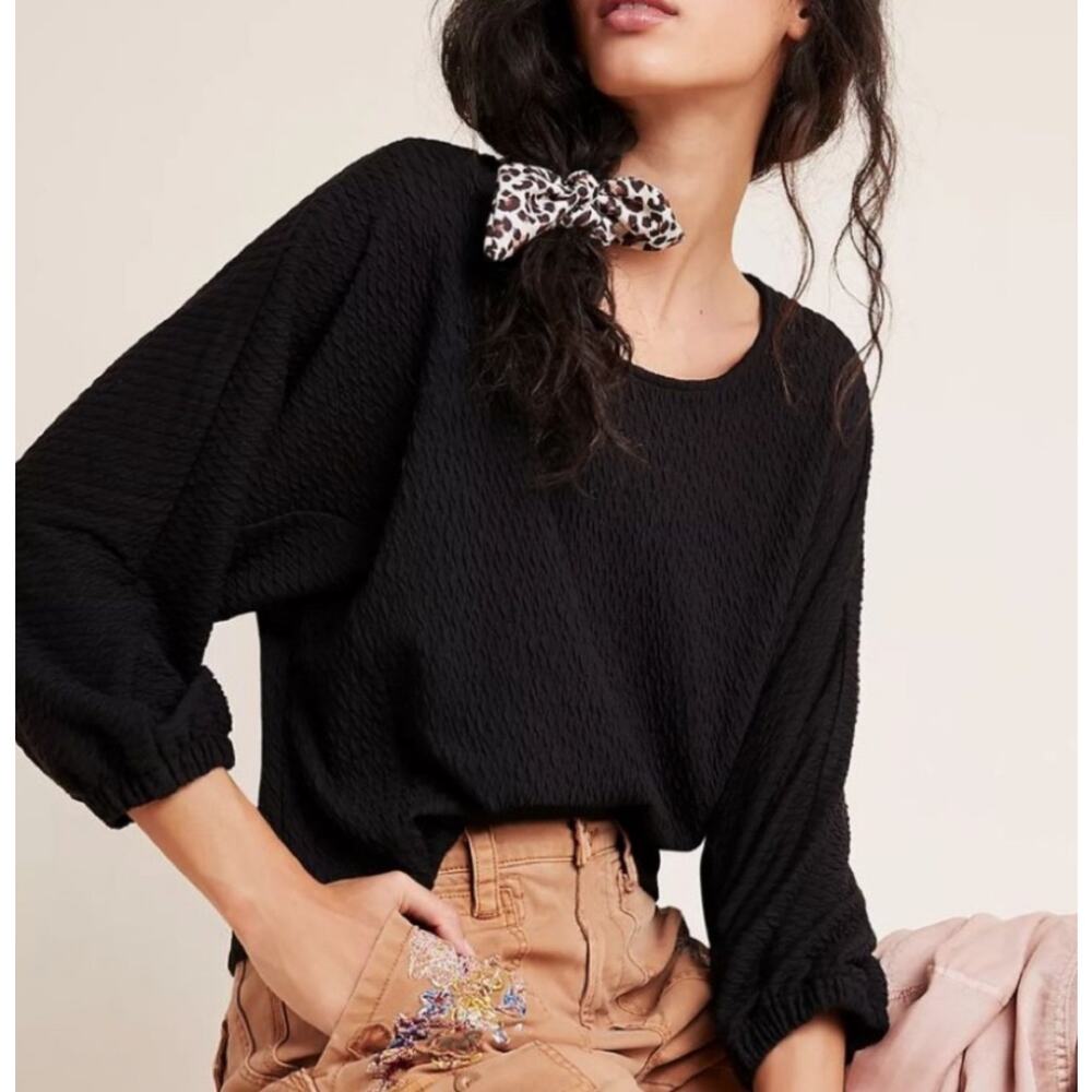 Anthropologie Arya Textured Top in Black Size Small